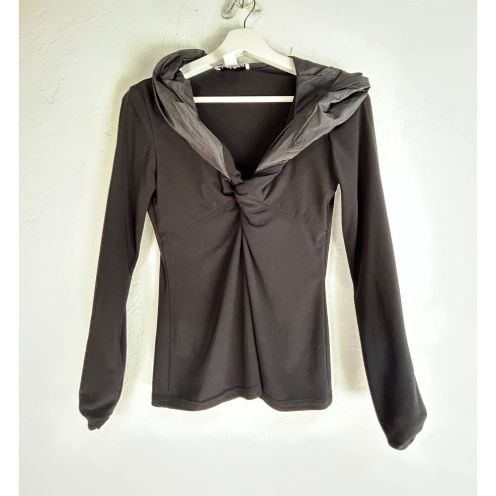 Joseph Ribkoff Womens Black Twist Front Hooded Long Sleeve Top Size 4 Pullover